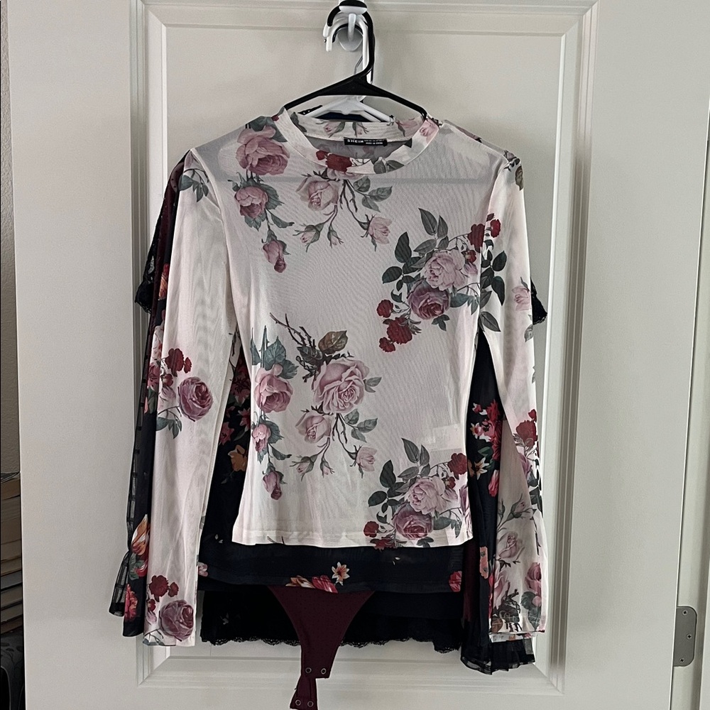 Floral Long Sleeve Top - White and Pink